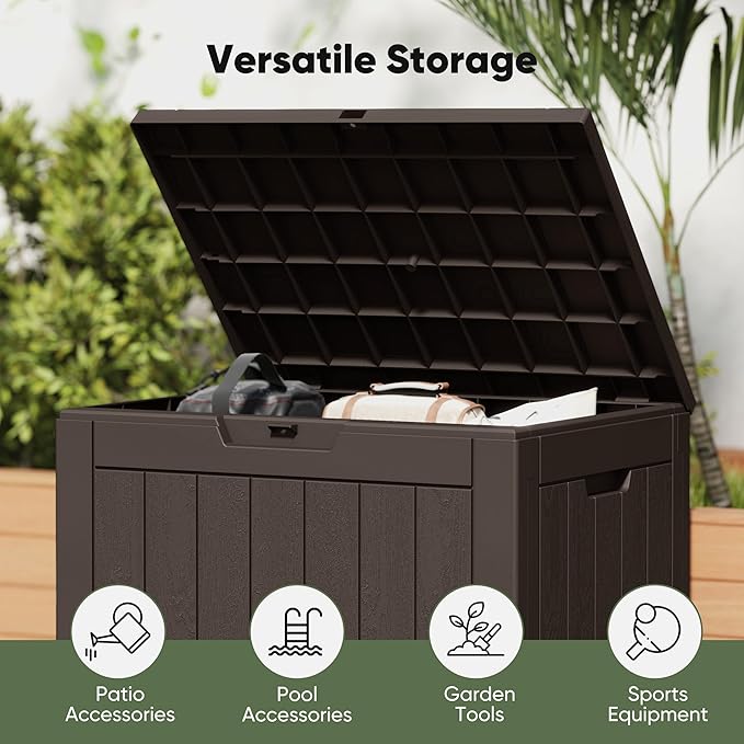 NEWBULIG 31 Gallon Deck Box, Weatherproof Resin Lockable Outdoor Storage - Image 6