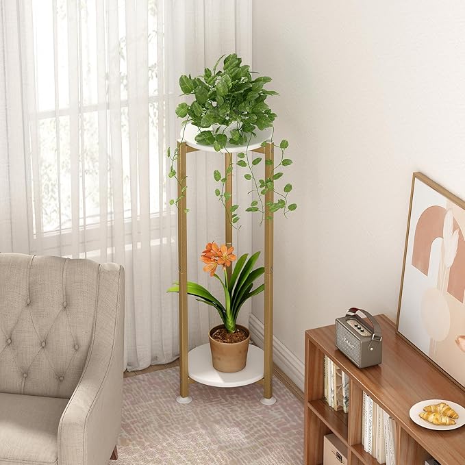 Plant Stand Indoor Corner Tall 2 Tier Metal Modern Flower Storage Plant Shelf - Image 4