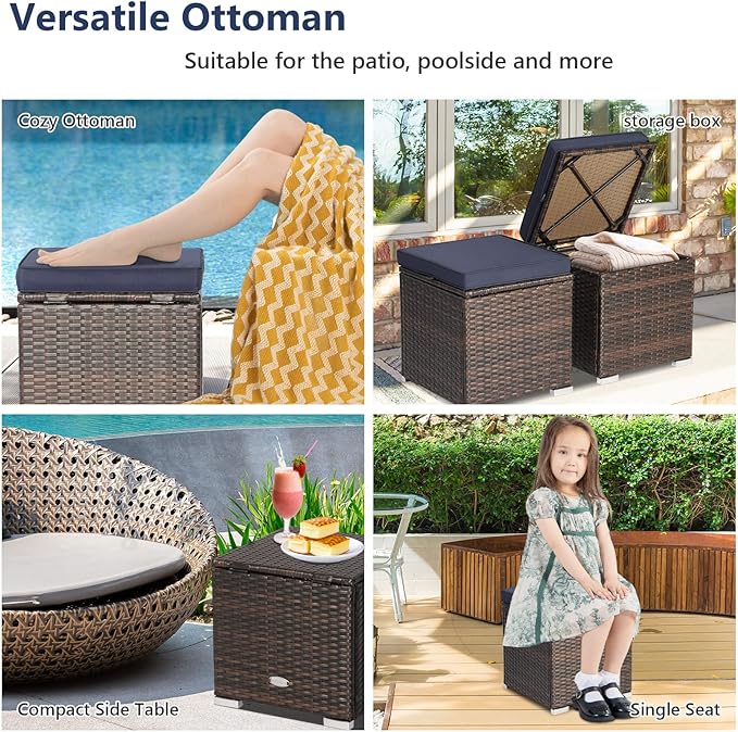 Tangkula 2 Pieces Patio Ottomans, Patiojoy Hand-Woven PE Rattan Side Table - Image 7