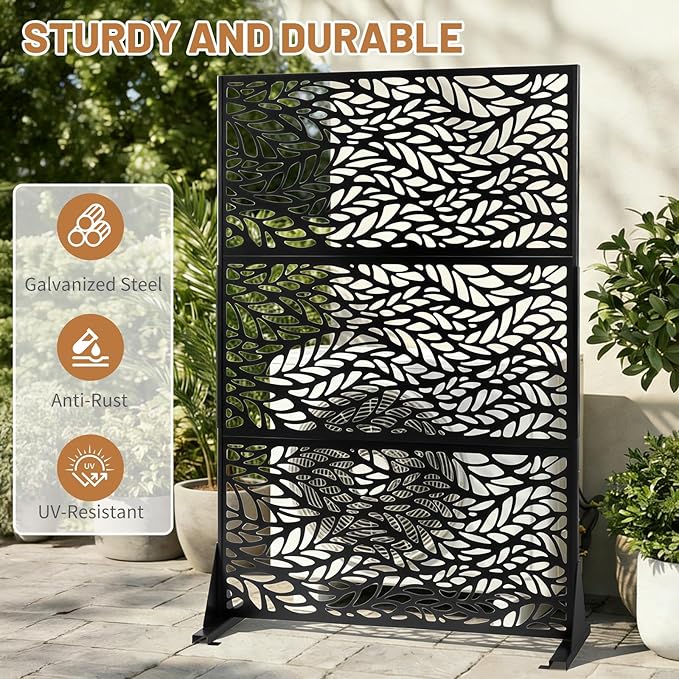 VINGLI Privacy Fence Panels, 72H’’ x 47W’’ Metal Privacy Screen Freestanding - Image 3