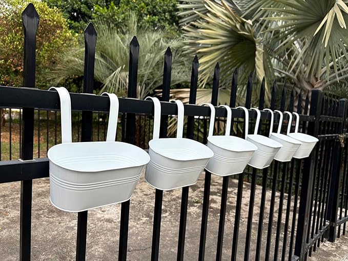 10" Hanging Flower Pots, Railing Planters Fence Pot - Image 9
