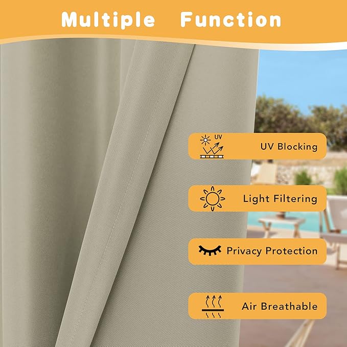 HolidayIdeas Outdoor Curtains for Patio Waterproof, 4 Panels - Image 3