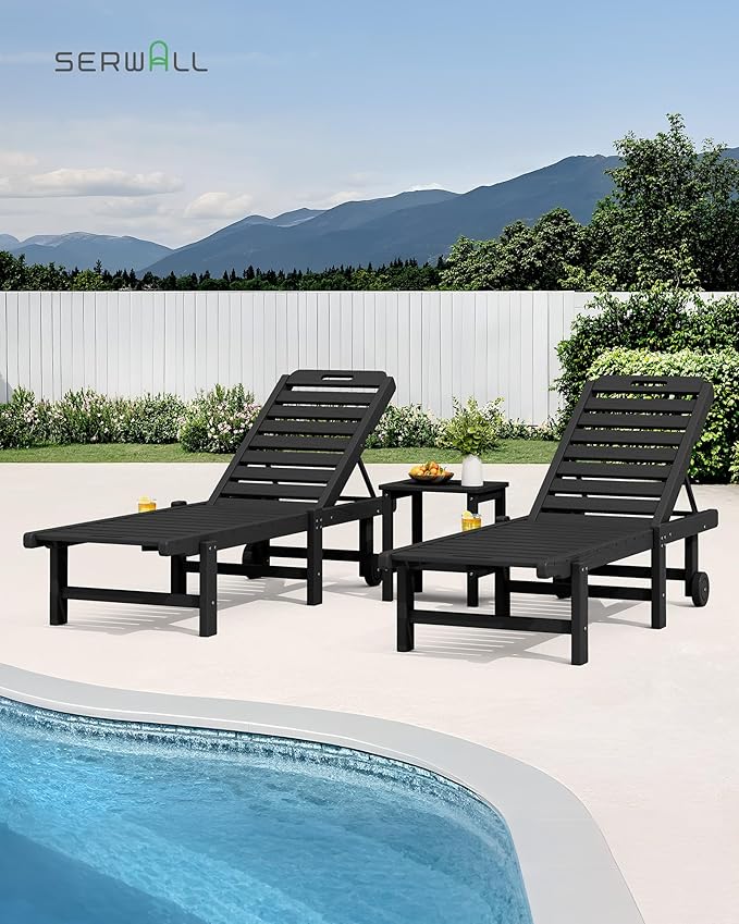 SERWALL Outdoor Chaise Lounge Set of 8, HDPE Pool Lounge Chairs - Image 6