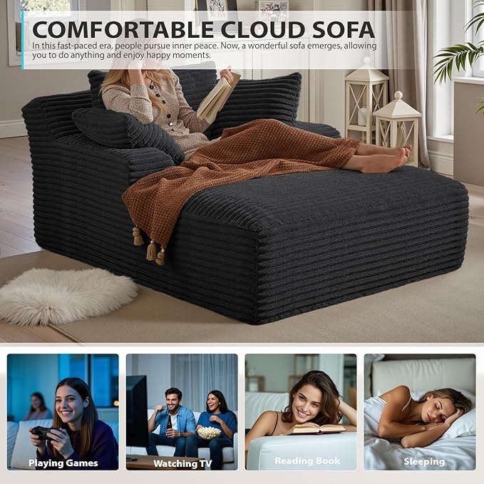67 Inch Oversized Chaise Lounge Chair Indoor, Corduroy Upholstered Boneless - Image 7