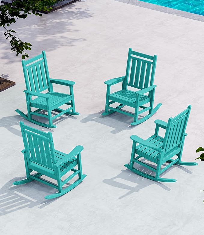 SERWALL Oversized Outdoor Rocking Chair Set of 4, HDPE Rocker by SERWALL