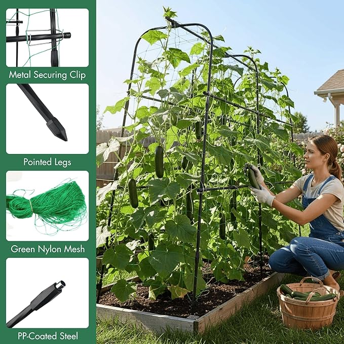 Cucumber Trellis Arch 5.3FT Black PP Coated Stainless Steel Garden Arch Trellis - Image 6