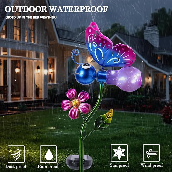 VCUTEKA Solar Garden Lights Metal Flower Decor Colorful Solar Pathway Light - Image 6