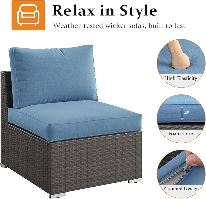 Wisteria Lane 2 Piece Patio Armless Sofa, Outdoor Wicker Sectional Furniture - Image 4