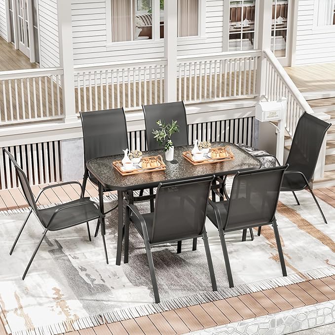 TLSUNNY 7 Pieces Patio Dining Set, Outdoor Table and Chairs W/1.69″ Umbrella - Image 7