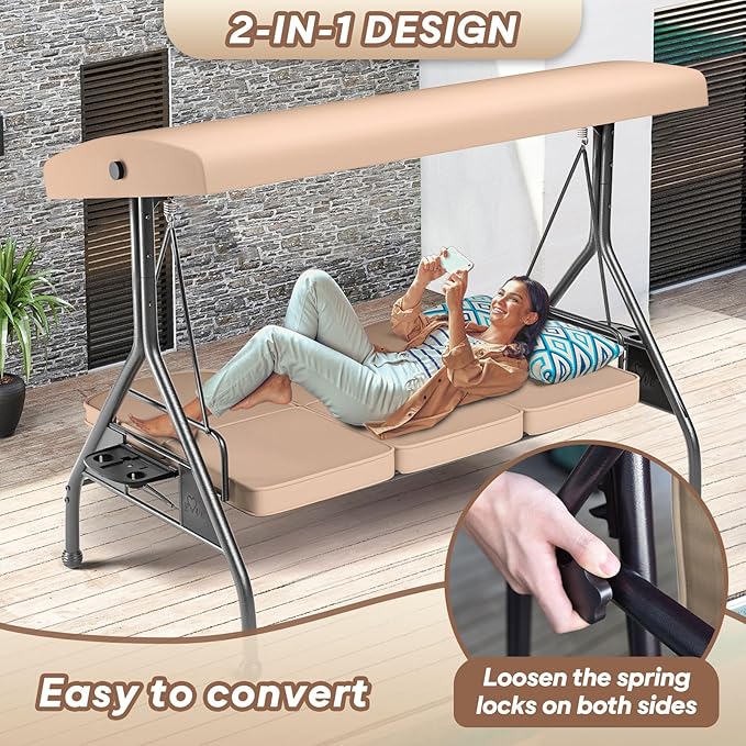 3 Seat Outdoor Porch Patio Swing - Image 5