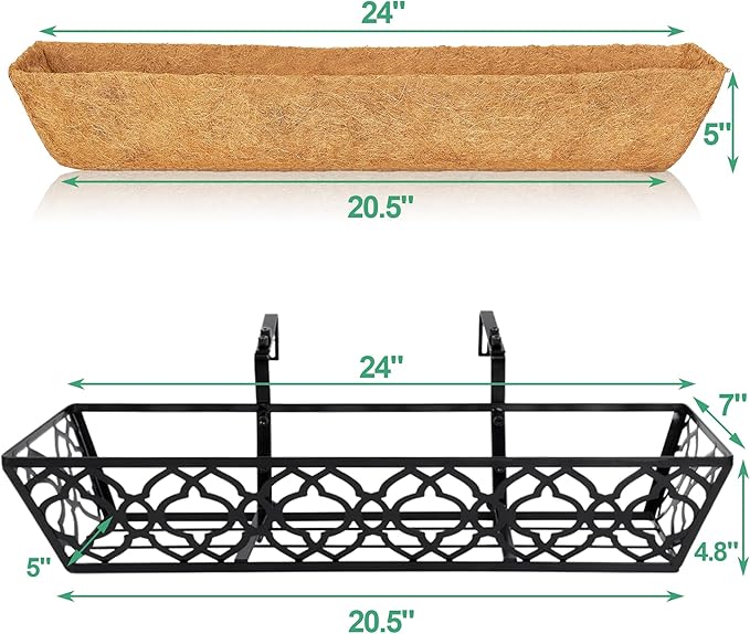 6pcs 24 Inch Window Deck with Coco Liner, Metal Hanging Flower Planter Window - Image 2