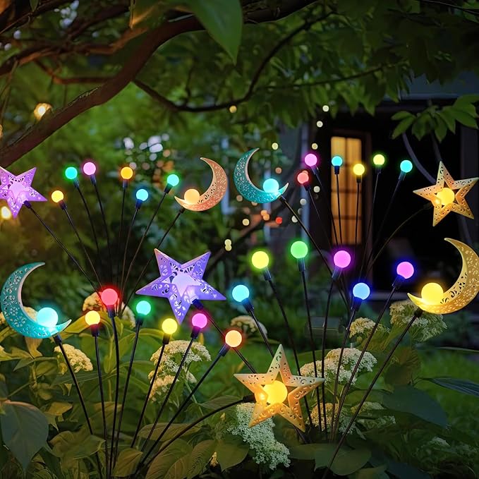 TAKE ME Solar Firefly Lights Outdoor Moon Star Sun Projection Stake Lights - Image 7