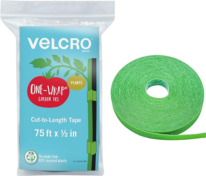 Velcro Brand Adjustable Plant Ties | 75 ft x 1/2 in Green Garden Tape | Reusable by VELCROBrand
