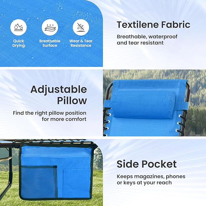 Folding Chaise Lounge Chair 2 Pack - 400lb Capacity - Image 8