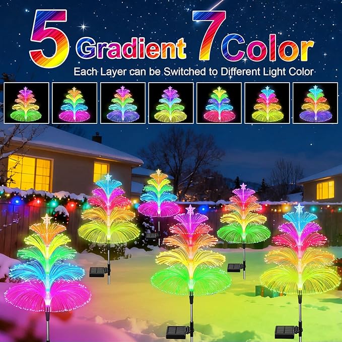 Solar Lights Outdoor Waterproof 7 Colorful Changing Ice Cream Rainbow Jellyfish - Image 2