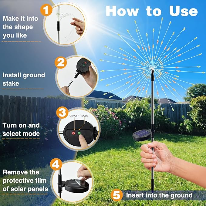btfarm 2 Pack Solar Garden Lights Outdoor 8 Modes, 120 LED Firework Lights - Image 8