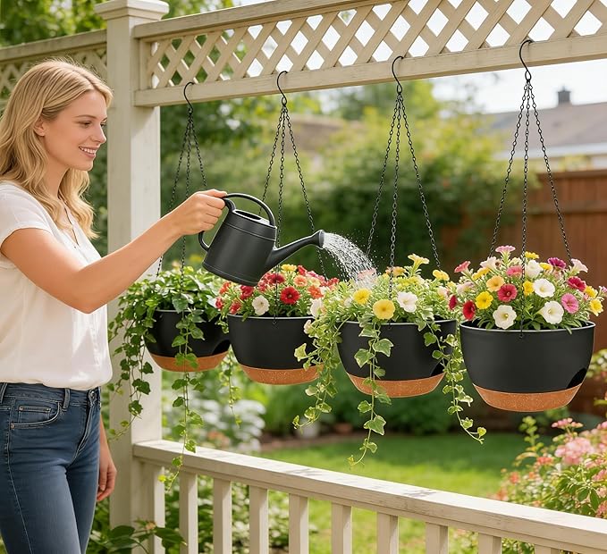 Set of 2-8 Inch Self Watering Hanging Planters - Image 3