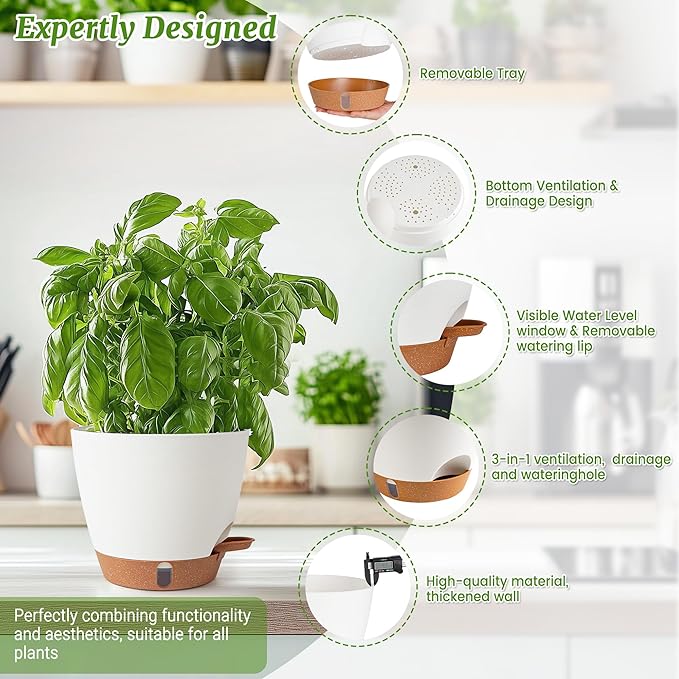 2 Pack 8 Inch Pots for Plants Indoor, Plastic Self Watering Planters - Image 5