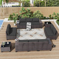 ALAULM 12 Pieces Patio Furniture Set Outdoor Sectional Sofa Brown PE Rattan by ALAULM