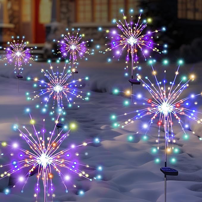 Solar Garden Firework Lights Outdoor Waterproof 6 Pack, 120 LED Sparklers - Image 3