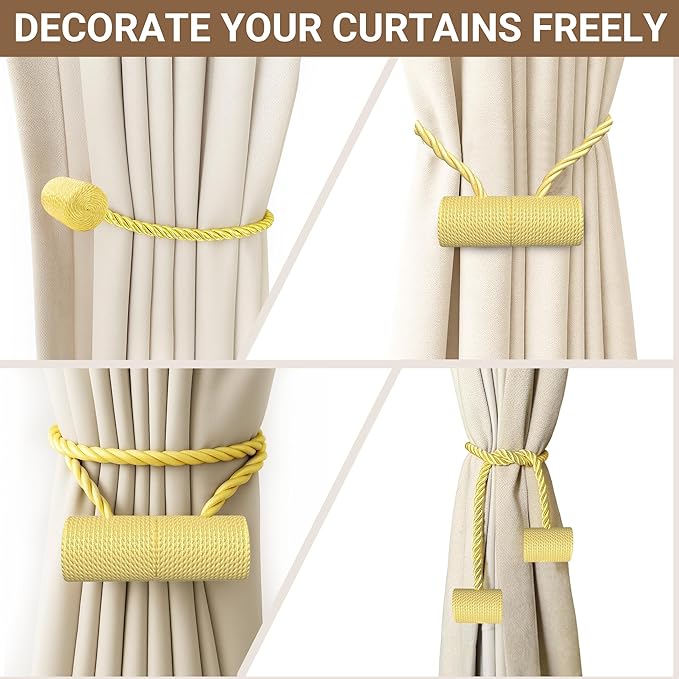 Hion Magnetic Curtain Tiebacks Golden 6 Pack, Curtain Tiebacks Buckles - Image 7