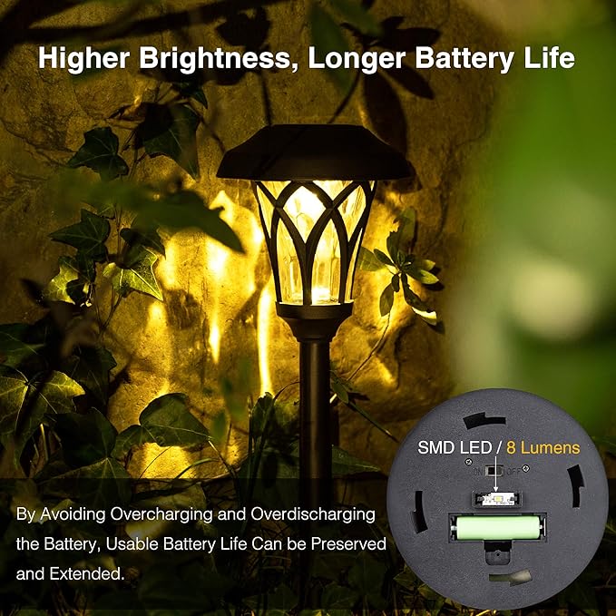 GIGALUMI 6 Pack Solar Pathway Lights Outdoor, Metal Glass & ABS Solar Landscape - Image 4
