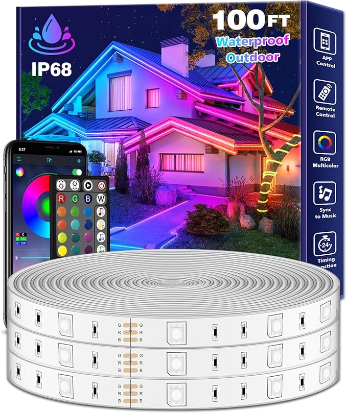 FBZ 100Ft Outdoor Waterproof LED Strip Lights, Music Sync RGB IP65 Led Lights by Unknown