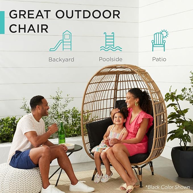 Best Choice Products Wicker Egg Chair, Oversized Indoor Outdoor Lounger - Image 3
