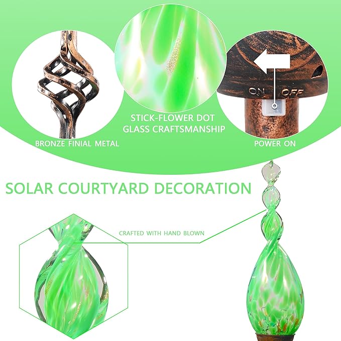 Solar Garden Lights Outdoor, Decorative LED Flame Garden Stakes, Hand Blown - Image 2