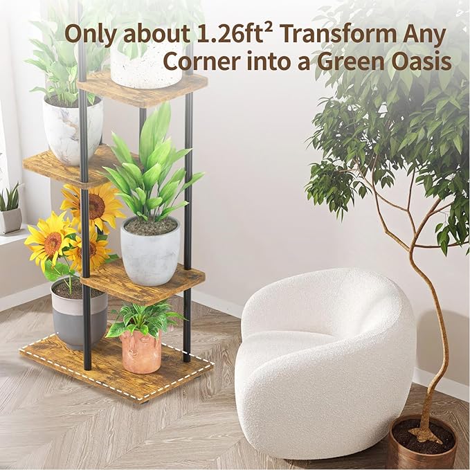 LASZOLA Black 6 Tier Wood Tall Plant Stand Indoor - Image 8