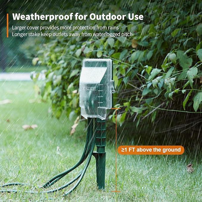 SURAIELEC Outdoor Power Stake, Dusk to Dawn Light Timer, 6 Electrical Outlet - Image 5