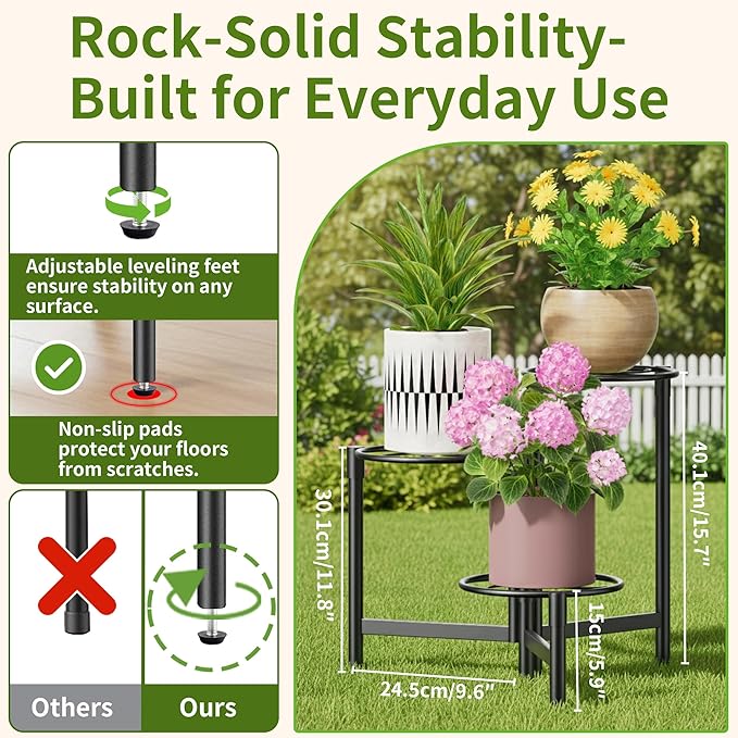 3 Tier Plant Stand Outdoor Tall Metal Corner Plant Stand - Image 3