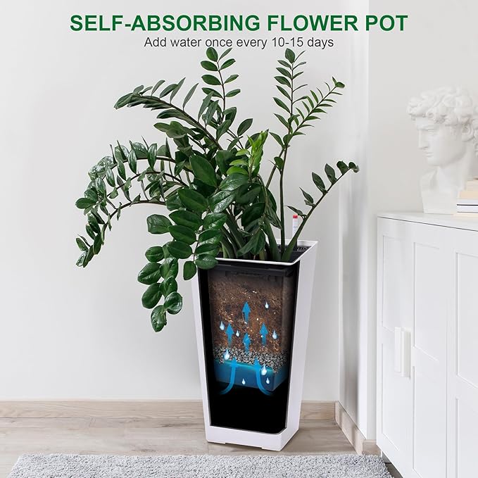 Garvee 22.5" Tall Planters Set of 2, Outdoor＆Indoor Black Planter Pots - Image 7