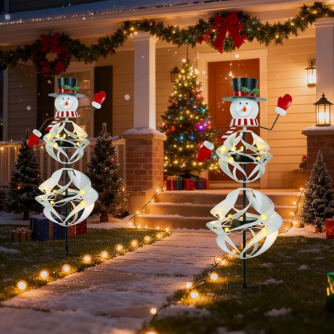 Outdoor Christmas Decorations Snowman Solar Wind Spinner Lighted Christmas Yard - Image 2