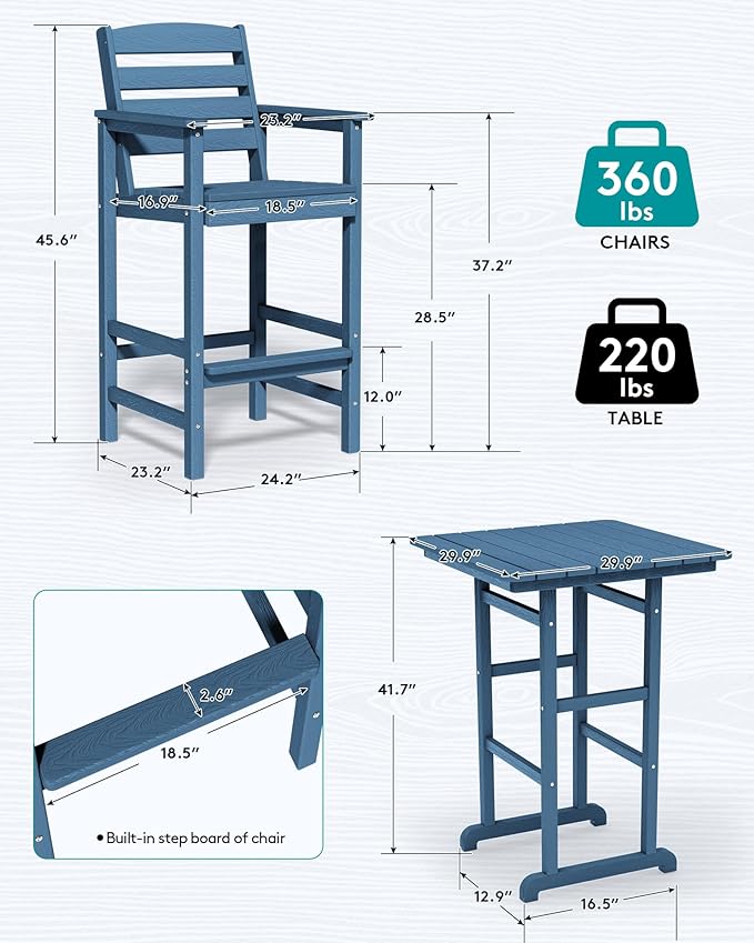 SERWALL 4 Pieces Outdoor Patio Bar Set - Image 3