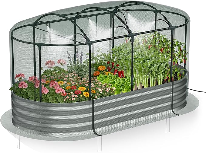 Raised Garden Bed with Self-Watering System, Oval Galvanized Raised Beds by Lineware
