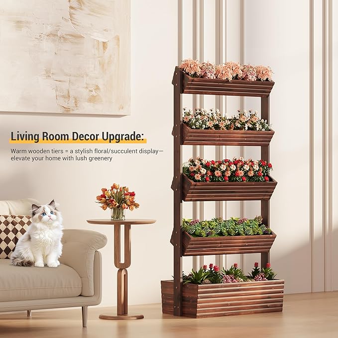 Vertical Wooden Raised Garden Bed Planters Wood Planter Kit Plant Stand Flower - Image 6