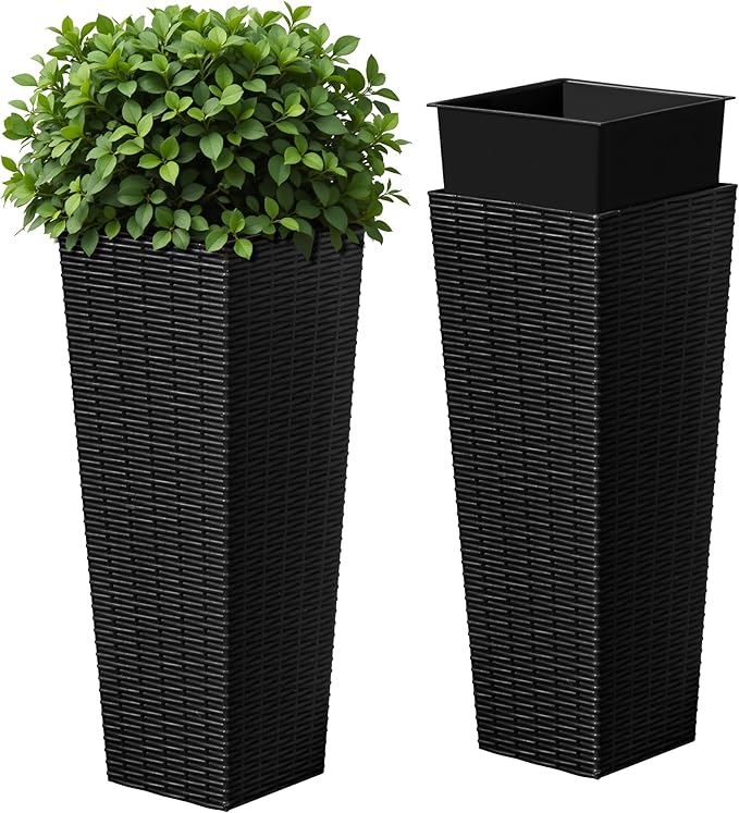 Devoko Resin Tall Planters for Outdoor Plants Set of 2, Large Taper Outdoor by DEVOKO