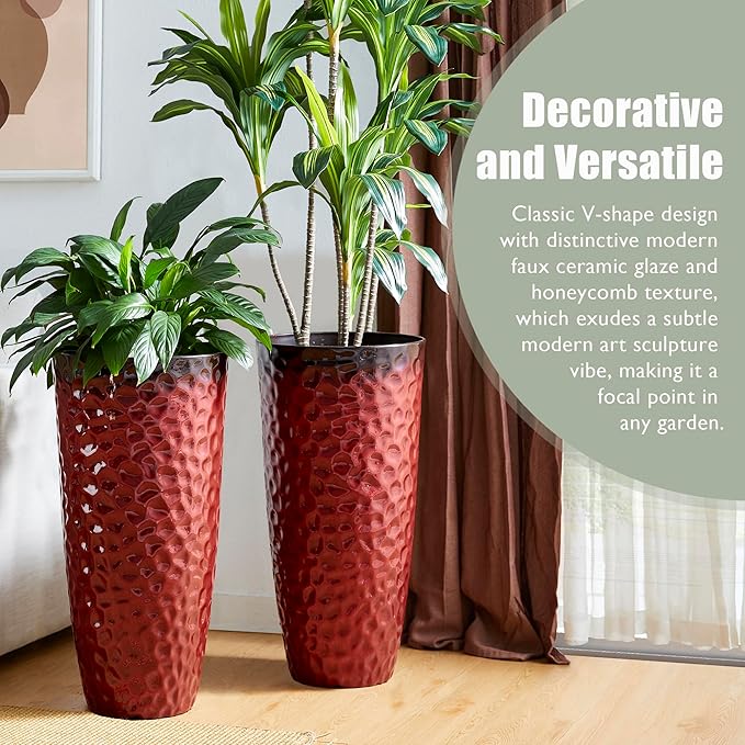 Glitzhome 31" H Large Plastic Tall Planters, Oversized Planters Flower Pots - Image 5