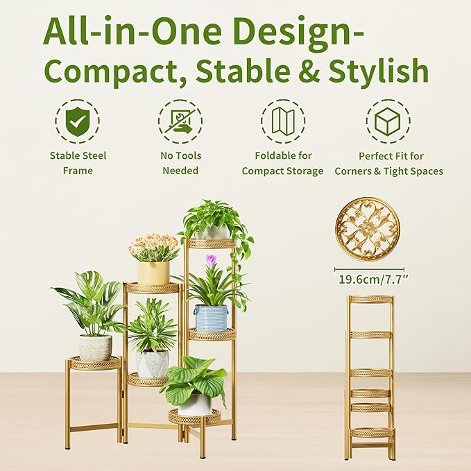 6 Tiered Plant Stand Indoor for Multiple Large Planter, Tall Heavy Duty - Image 5