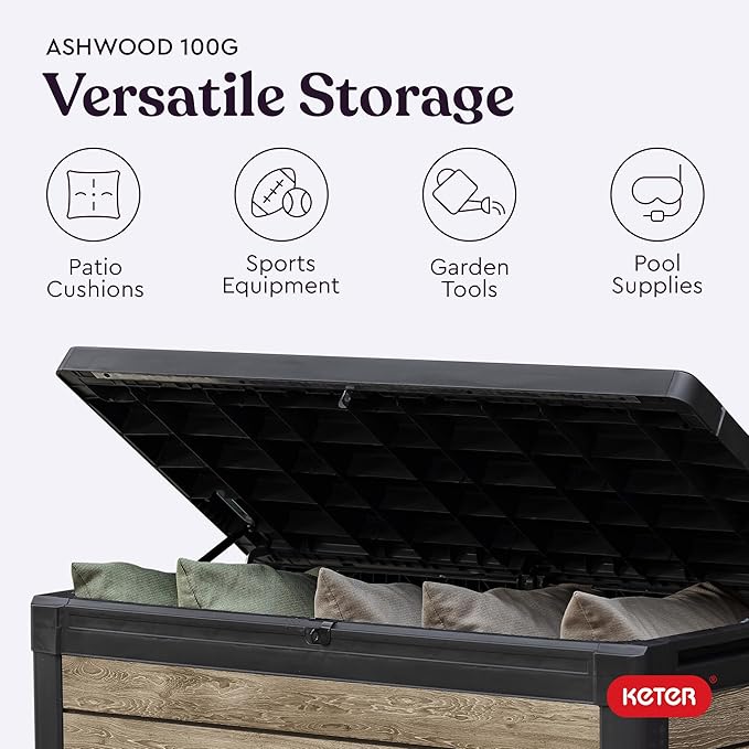 Keter Ashwood 100 Gallon Resin Deck Box Organization and Storage - Image 8