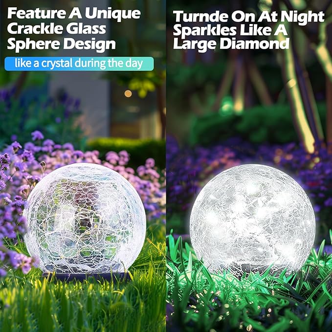 Coroor Garden Solar Ball Lights Outdoor Waterproof, 50 LED Cracked Glass Globe - Image 5