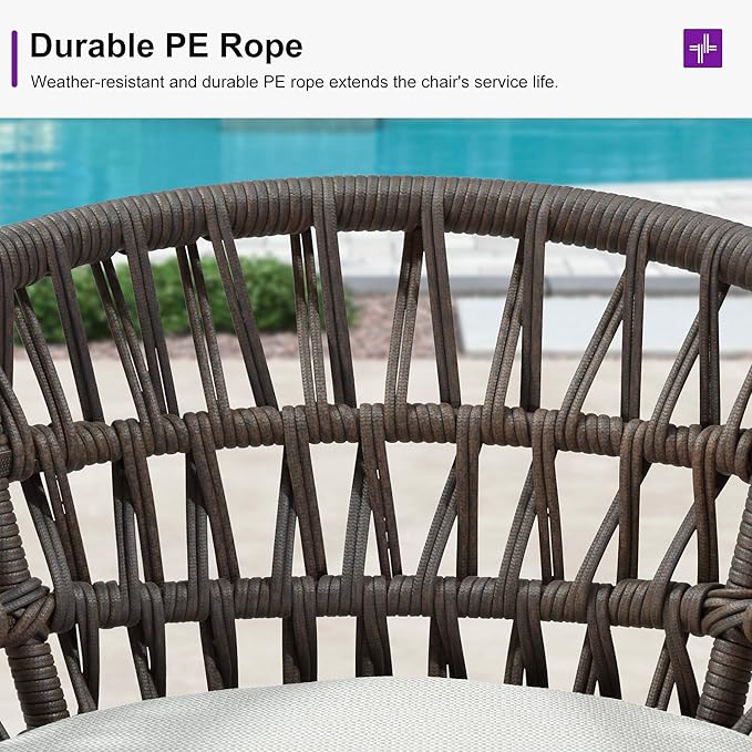 PURPLE LEAF Outdoor Rattan 24" Counter Height Bar Stools Chair Set of 2 - Image 4
