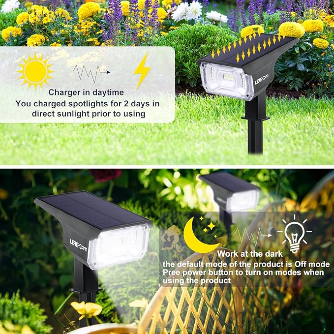 Solar Spot Lights, IP65 Waterproof 40 LEDs Landscape Spotlights, USB & Solar - Image 5