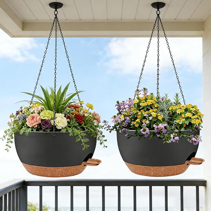 2 Pack 12 Inch Self Watering Hanging Planters - Image 5