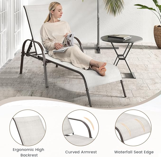 Giantex Set of 2 Patio Lounge Chair, Outdoor Chaise Lounge - Image 3