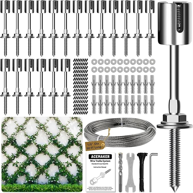 Wire Trellis for Climbing Plants Outdoor, 20-Set Wall Wire Trellis Kit by Acemaker