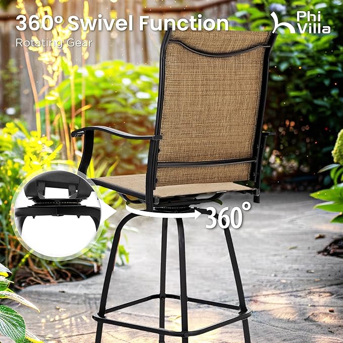 PHI VILLA 3 PCS Patio Swivel Bar Sets Textilene High Bistro Sets - Image 5