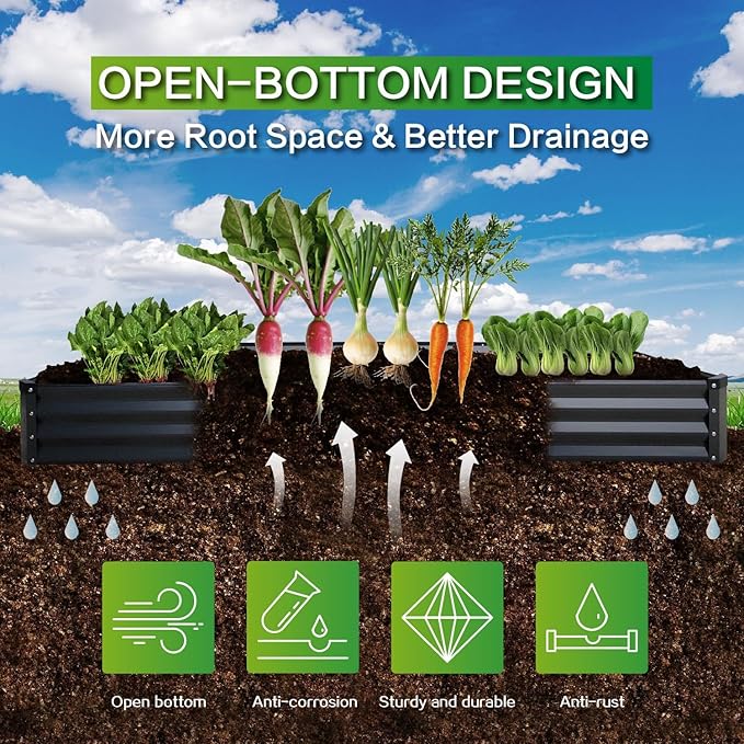 GARDMAX 8x4x1FT Galvanized Raised Garden Bed Kit, Metal Planter Boxes Outdoor - Image 3
