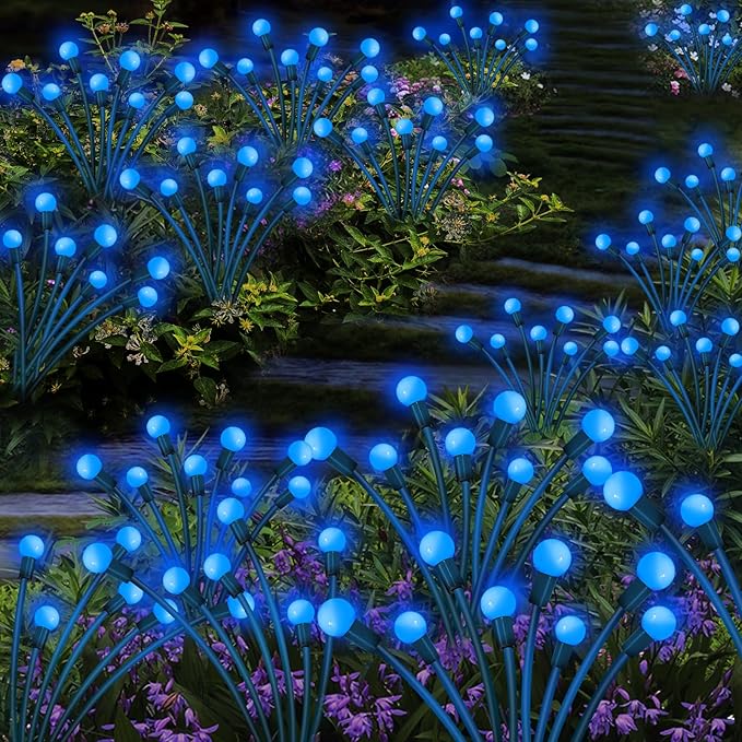 Kohlrabi Solar Garden Lights Outdoor, 6 Pack 60 LED Blue Firefly Lights - Image 5